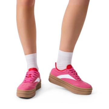 DREAM PAIRS Women's Platform Fashion Sneakers Hot Pink