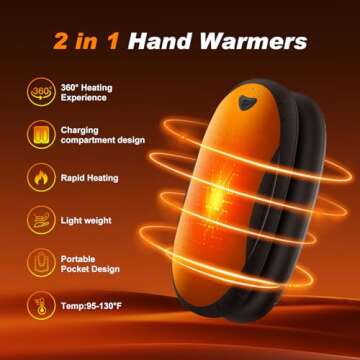 Hand Warmers 2 Pack with 10000mAh Charging Box,Portable Pocket Heater,24Hrs Long Safe Heat,Outdoor, ...