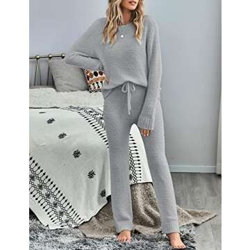 LookbookStore Women Casual Long Sleeve Top and Pants PJ Sets Knitted Loungewear