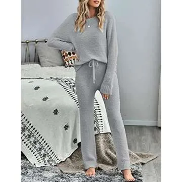 LookbookStore Women Casual Long Sleeve Top and Pants PJ Sets Knitted Loungewear