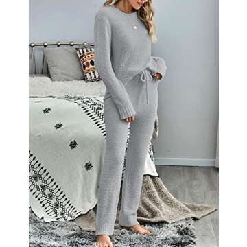 LookbookStore Women Casual Long Sleeve Top and Pants PJ Sets Knitted Loungewear