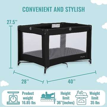 Dream On Me Nest Portable Playard in Black with Carrybag an Shoulder Strap, Lightweight, Packable and Easy Setup Baby Playard, Breathable Mesh Sides and Soft Fabric - Comes with a Removable Padded Mat