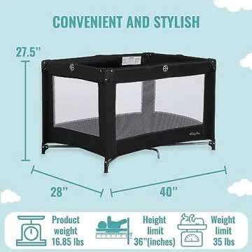 Dream On Me Nest Portable Playard in Black with Carrybag an Shoulder Strap, Lightweight, Packable and Easy Setup Baby Playard, Breathable Mesh Sides and Soft Fabric - Comes with a Removable Padded Mat