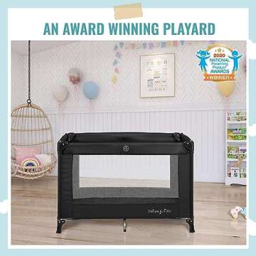 Dream On Me Nest Portable Playard in Black with Carrybag an Shoulder Strap, Lightweight, Packable and Easy Setup Baby Playard, Breathable Mesh Sides and Soft Fabric - Comes with a Removable Padded Mat