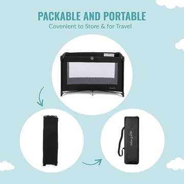 Dream On Me Nest Portable Playard in Black with Carrybag an Shoulder Strap, Lightweight, Packable and Easy Setup Baby Playard, Breathable Mesh Sides and Soft Fabric - Comes with a Removable Padded Mat