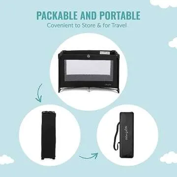 Dream On Me Nest Portable Playard in Black with Carrybag an Shoulder Strap, Lightweight, Packable and Easy Setup Baby Playard, Breathable Mesh Sides and Soft Fabric - Comes with a Removable Padded Mat