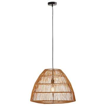 Amazon Brand – Stone & Beam Rustic Global Round Woven Lamp Shade Hanging Ceiling Pendant Fixture with Light Bulb, 14.75"H, Adjustable Hanging Height, Natural Rattan