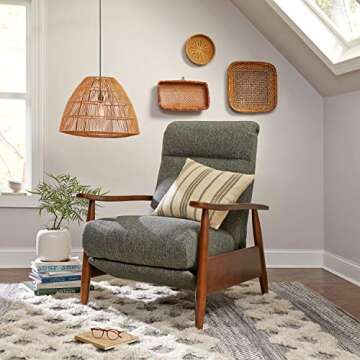 Amazon Brand – Stone & Beam Rustic Global Round Woven Lamp Shade Hanging Ceiling Pendant Fixture with Light Bulb, 14.75"H, Adjustable Hanging Height, Natural Rattan