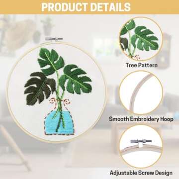 BERYA Learn to Embroidery Kits for Beginners, Pre-Stamped Cross Stitch Kits with Pattern, Hoop, Color Threads, Tools & Instruction for DIY Arts and Crafts