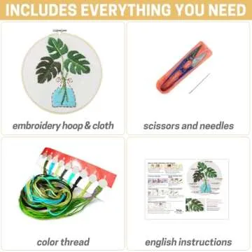 BERYA Learn to Embroidery Kits for Beginners, Pre-Stamped Cross Stitch Kits with Pattern, Hoop, Color Threads, Tools & Instruction for DIY Arts and Crafts