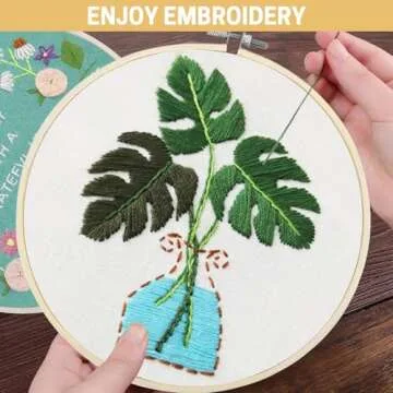 BERYA Learn to Embroidery Kits for Beginners, Pre-Stamped Cross Stitch Kits with Pattern, Hoop, Color Threads, Tools & Instruction for DIY Arts and Crafts