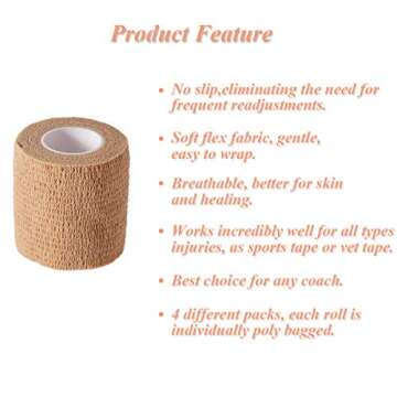 Self Adhesive Bandage Wrap,5 Yards Adhesive Bandage Tape for Strong Elastic Sports,Wrist,Ankle Sprains & Swelling (4 Pack)