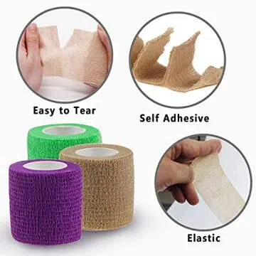 Self Adhesive Bandage Wrap,5 Yards Adhesive Bandage Tape for Strong Elastic Sports,Wrist,Ankle Sprains & Swelling (4 Pack)