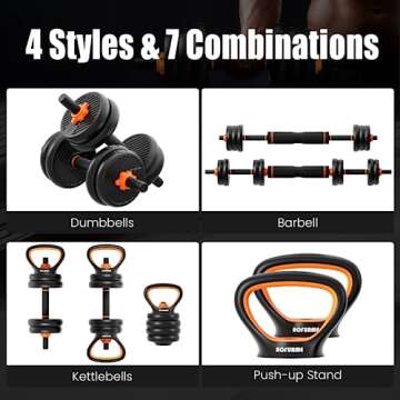 HOFURME Adjustable Dumbbell Set, 33 LBS Free Weights Dumbbells, 4 in 1 Weight Set, Dumbbell, Barbell, Kettlebell and Push-up, Home Gym Fitness Workout Equipment for Men and Women