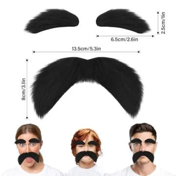 Black Mustache and Eyebrows - Novelty Cosplay Costume Accessories for Halloween Parties