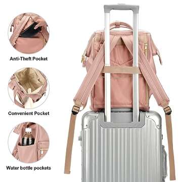 Kah&Kee Leather Backpack Diaper Bag Laptop Travel Doctor Teacher Bag For Women Man (Tan Pink II)