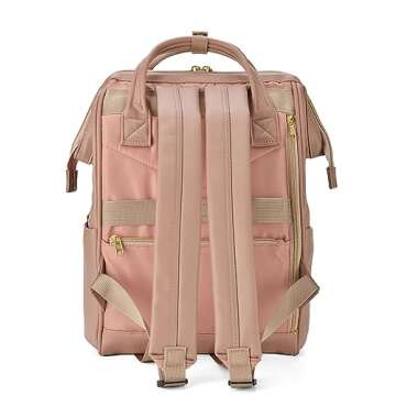 Kah&Kee Leather Backpack Diaper Bag Laptop Travel Doctor Teacher Bag For Women Man (Tan Pink II)