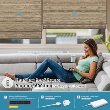 SmartWings Motorized Natural Woven Wood Blinds for Windows, Electric Auto Roman Shades with Remote for Sliding Doors, Compatitable with Alexa/Homekit/Google Home, Customized, Kenaf-016
