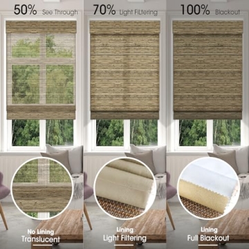 SmartWings Motorized Natural Woven Wood Blinds for Windows, Electric Auto Roman Shades with Remote for Sliding Doors, Compatitable with Alexa/Homekit/Google Home, Customized, Kenaf-016