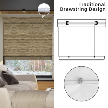 SmartWings Motorized Natural Woven Wood Blinds for Windows, Electric Auto Roman Shades with Remote for Sliding Doors, Compatitable with Alexa/Homekit/Google Home, Customized, Kenaf-016