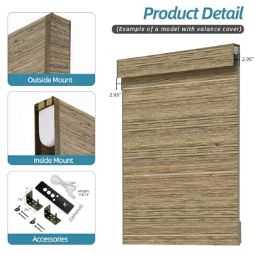 SmartWings Motorized Natural Woven Wood Blinds for Windows, Electric Auto Roman Shades with Remote for Sliding Doors, Compatitable with Alexa/Homekit/Google Home, Customized, Kenaf-016