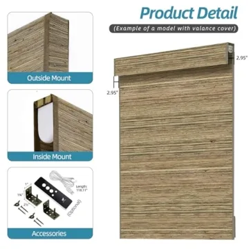 SmartWings Motorized Natural Woven Wood Blinds for Windows, Electric Auto Roman Shades with Remote for Sliding Doors, Compatitable with Alexa/Homekit/Google Home, Customized, Kenaf-016