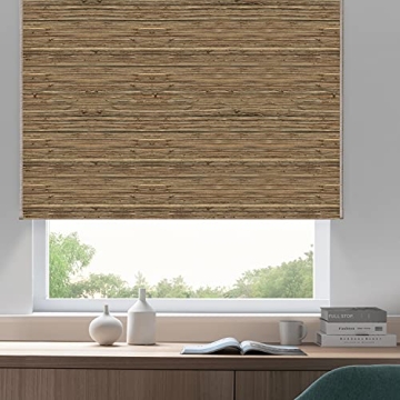 SmartWings Motorized Natural Woven Wood Blinds for Windows, Electric Auto Roman Shades with Remote for Sliding Doors, Compatitable with Alexa/Homekit/Google Home, Customized, Kenaf-016