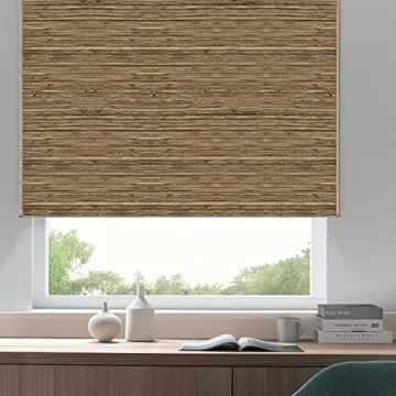 SmartWings Motorized Natural Woven Wood Blinds for Windows, Electric Auto Roman Shades with Remote for Sliding Doors, Compatitable with Alexa/Homekit/Google Home, Customized, Kenaf-016