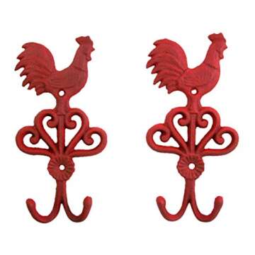 Rooster Cast Iron Wall Hook 9 Inch (Set of 2)