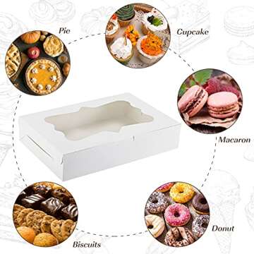 TOMNK 36pcs Bakery Boxes, 12x8x2.5 Inches Bakery Boxes with Window, Cookie Boxes Dessert Boxes with Window Pastry Boxes Cajas Para Postres for Chocolate Covered Strawberries, Cookies, Muffins, Donuts