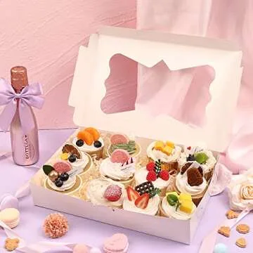 TOMNK 36pcs Bakery Boxes, 12x8x2.5 Inches Bakery Boxes with Window, Cookie Boxes Dessert Boxes with Window Pastry Boxes Cajas Para Postres for Chocolate Covered Strawberries, Cookies, Muffins, Donuts