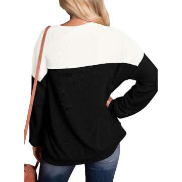 KIRUNDO Women's Spring Fashion Ribbed Long Sleeve Knit Tops - Versatile Color Block Casual Wear