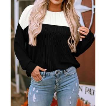 KIRUNDO Women's Cozy Long Sleeve Knit Top - Color Block Design