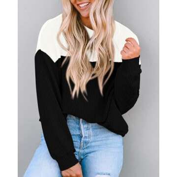 KIRUNDO Women's Cozy Long Sleeve Knit Top - Color Block Design