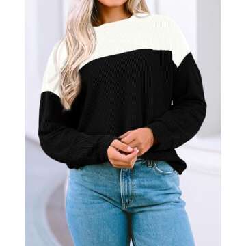 KIRUNDO Women's Cozy Long Sleeve Knit Top - Color Block Design