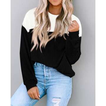 KIRUNDO Women's Cozy Long Sleeve Knit Top - Color Block Design