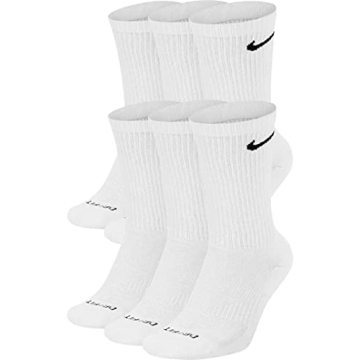 Nike Men's Dri-Fit EverydayPlus Cushioned Crew Socks | Cotton (EverydayPLUS, White, Medium, 6 Pairs)
