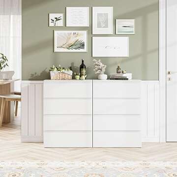 FOTOSOK 4 Drawer Dresser, White Dresser Modern Storage Chest of Drawers 23.6L x 15.7W x 31.5H in, Wh...