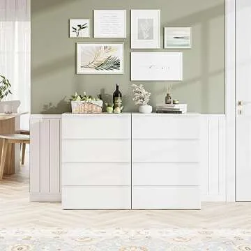 FOTOSOK 4 Drawer Dresser, White Dresser Modern Storage Chest of Drawers 23.6L x 15.7W x 31.5H in, Wh...