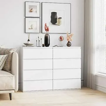 FOTOSOK 4 Drawer Dresser, White Dresser Modern Storage Chest of Drawers 23.6L x 15.7W x 31.5H in, White Dresser Storage Cabinet with 4 Drawers for Home Office, White