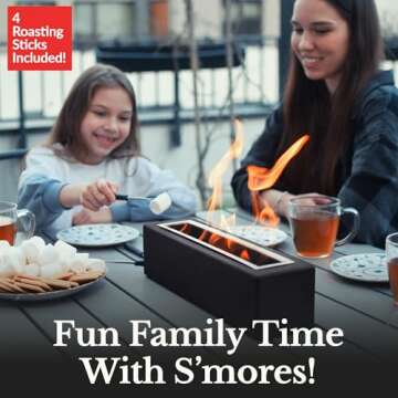 Houswise Tabletop Fire Pit - Concrete Outdoor & Indoor Fire Pit Tabletop, Smores Maker Kit, Table To...