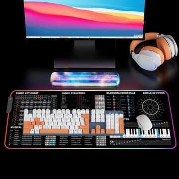 31.5x11.8 in Music Theory Cheat Sheet RGB led Mousepad, Music Theory Mouse Mat, Music Cheat Sheet Mouse Pad, Chords,Piano Cheat Sheet Beginners, Musician, Music Production, Studio, Beat Making KMH