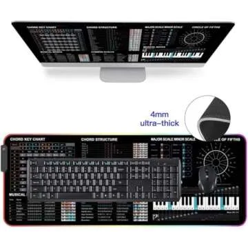 31.5x11.8 in Music Theory Cheat Sheet RGB led Mousepad, Music Theory Mouse Mat, Music Cheat Sheet Mouse Pad, Chords,Piano Cheat Sheet Beginners, Musician, Music Production, Studio, Beat Making KMH