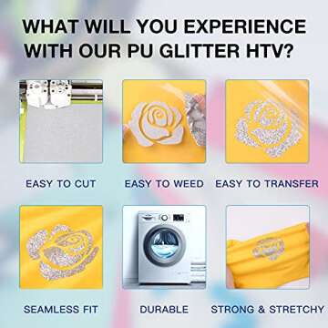 HTVRONT Silver Glitter HTV Rolls - Easy Cut & Transfer Vinyl