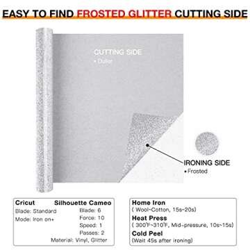 HTVRONT Silver Glitter HTV Rolls - Easy Cut & Transfer Vinyl