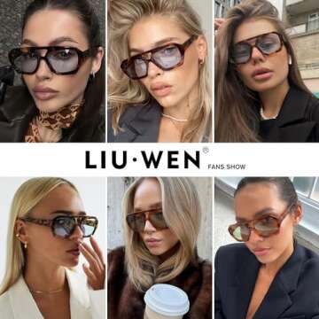 LIU·WEN Trendy Aviator Sunglasses for Women Men - Vintage Hexagonal Square Thick Frame Shades(Leopard/Light Gray)