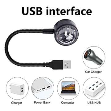 Car Roof Night Light, Car Lights Inside Your Car Auto Ceiling Interior Lights Portable Adjustable USB Flexible Interface Show Romantic Atmosphere LED Light for Cars Bedrooms Parties Pack of 1