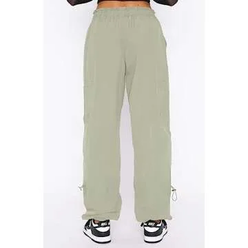DISCIPBUSH Cargo Pants Women Baggy - Parachute Pants for Women, Rave Y2K Festival Outfits Light-Green S