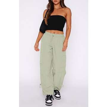 DISCIPBUSH Cargo Pants Women Baggy - Parachute Pants for Women, Rave Y2K Festival Outfits Light-Green S