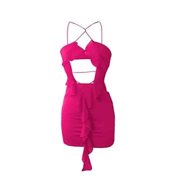 Y2K Dress for Women Sexy Sleeveless Printed Bodycon Mini Dresses Clothing 90s Vintage (E-Rose red, S)